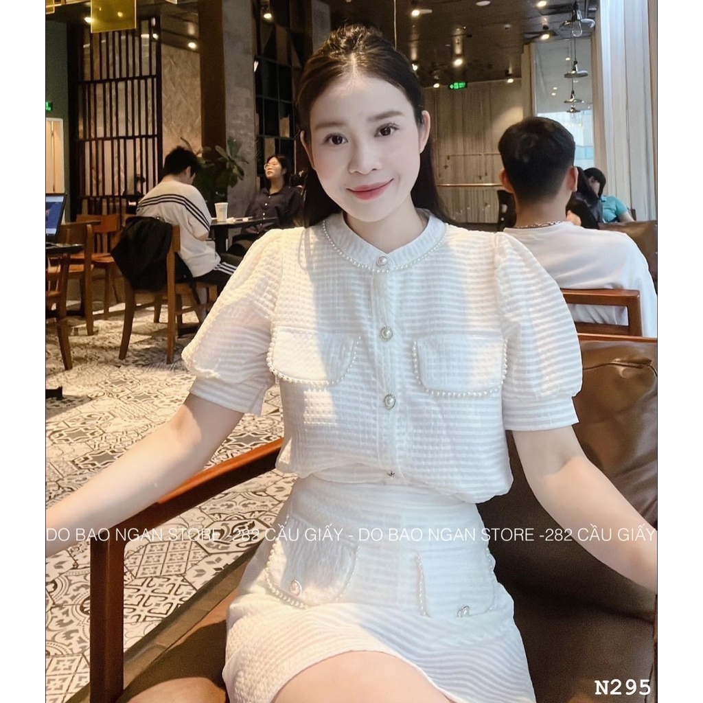✨FULL SET✨Set trắng viền ngọc túi trước 2 lớp