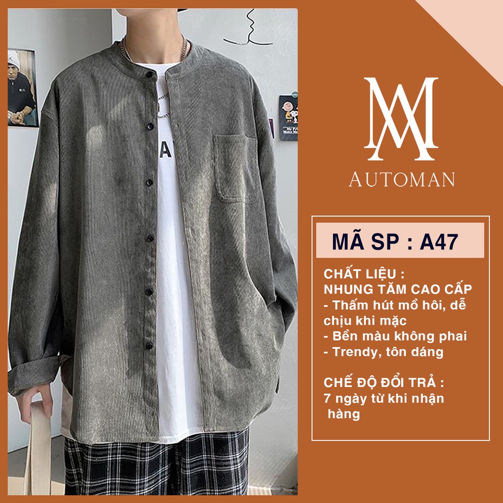 Áo sơ mi unisex chất lIệu vải nhung tăm mềm mịn dày dặn không bai xù, phong cách trẻ trung năng động AUTOMAN A47