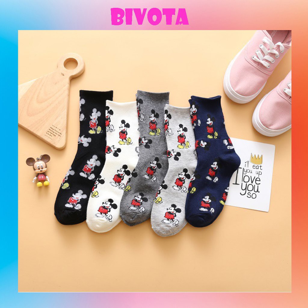 Tất cổ cao Bivota vớ nữ in hình hoạt hình Mickey cực xinh xắn T79