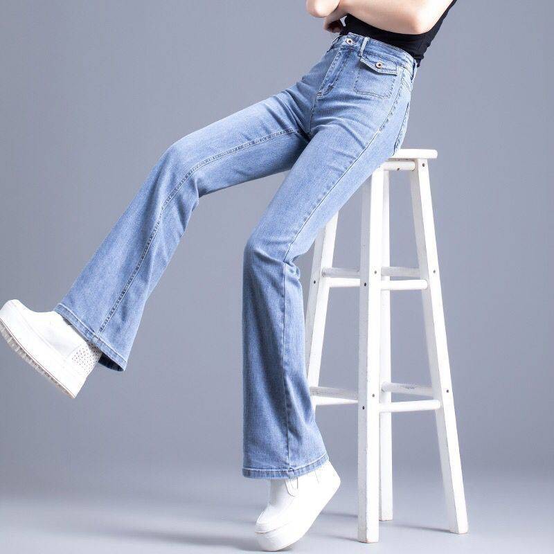 Khói xám, micro-jeans, nữ 2021 mới, mùa thu eo cao, mỏng, chân rộng