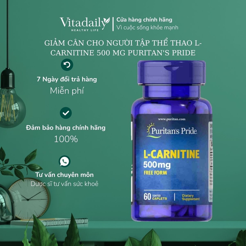 Viên Uống Giảm Cân An Toàn, Đốt Cháy Mỡ Puritan's Pride L-Carnitine 500mg 60 viên
