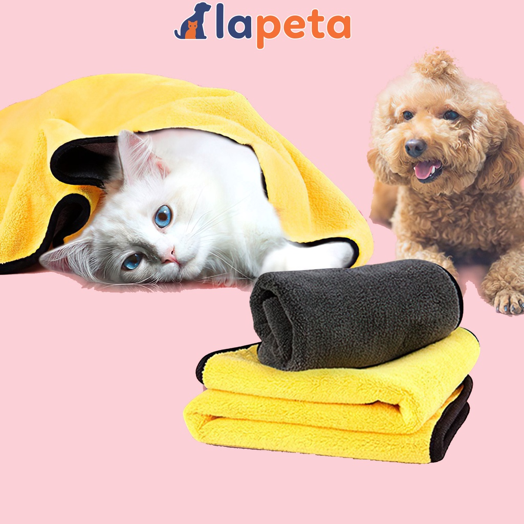 Khăn tắm cho chó mèo bằng vải Microfiber mặt vàng mặt xám, cỡ 30x30, 60x30cm