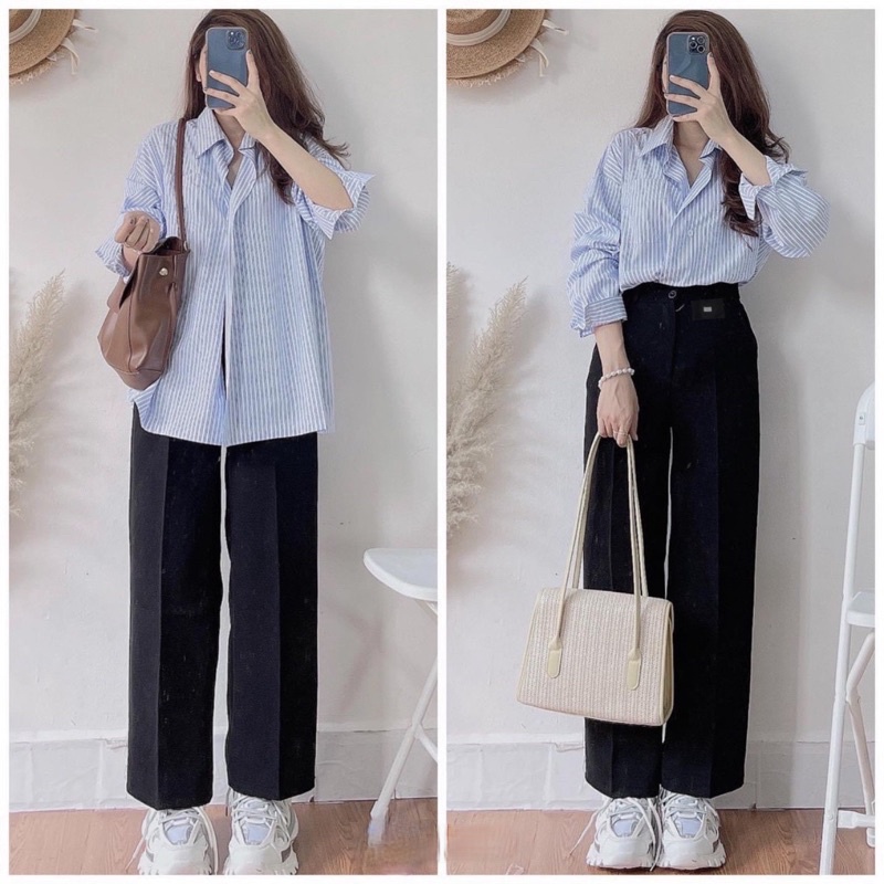 Quần ống rộng Basic LylyshopUnisex, chất vải tuyết cát hàn quốc dày dặn đứng dáng cạp cúc lưng cao