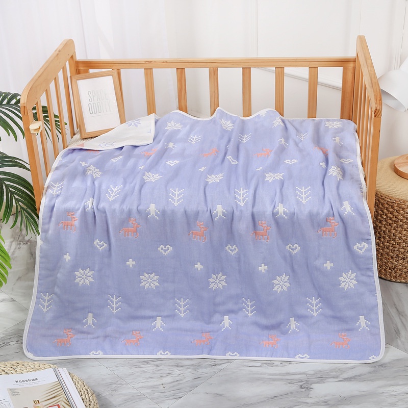 Khăn tắm sơ sinh mềm mại cho trẻ, áo choàng tắm, Chăn cho bé 6 lớp cotton muslin họa tiết 2 mặt 110x110cm