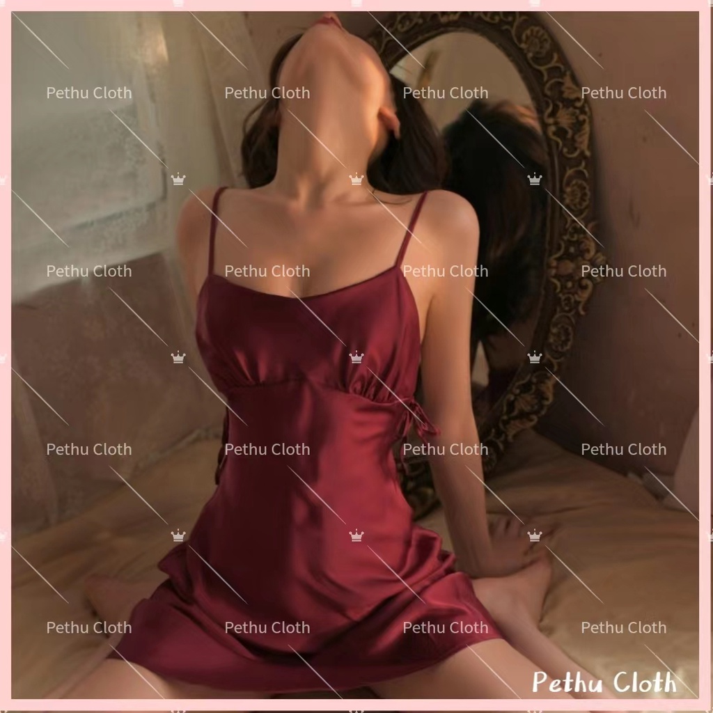（Q1,HCM）Váy/Đồ ngủ sexy hai dây lụa cao cấp gợi cảm ren hoa ngực hở lưng quyến rũ 40-65kg---017
