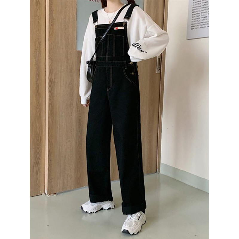 (Order 10 ngày)_ Y12 Quần Yếm Jeans Đen Cá Tính