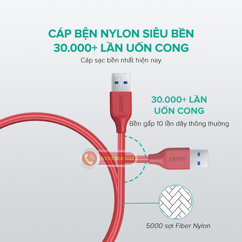 [ Hàng Chính Hãng ] Cáp Sạc Type-C Dùng cho Sasung S8 - S21 Aukey CB-AC1 Siêu Bền, 1.2 Mét Chống Rối Toàn Diện