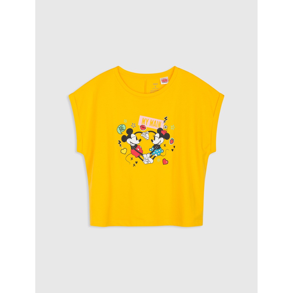 Áo phông cotton nữ tay chờm, in hình Mickey CANIFA 6TS20S012