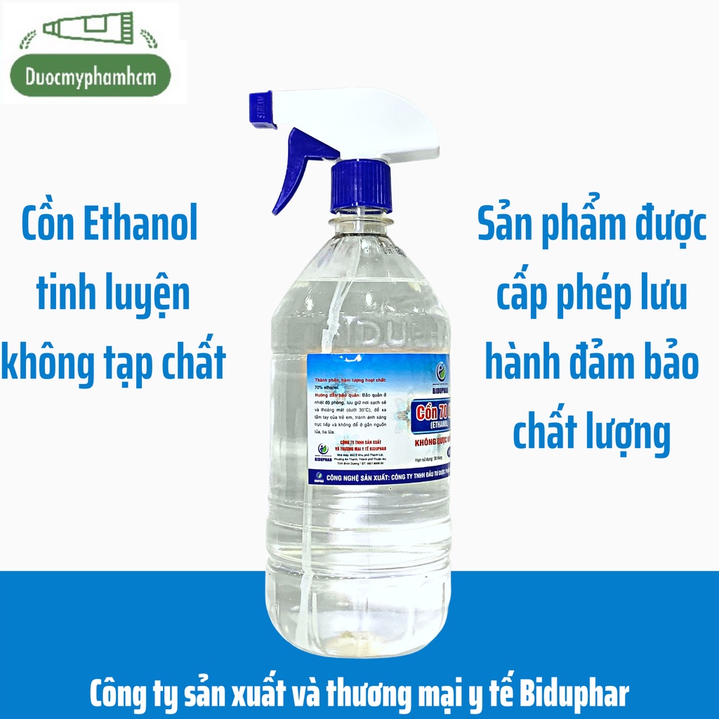 Cồn Ethanol Y Tế Sát Khuẩn Tinh Chất 70-90 Độ Có Vòi Xịt 1000ml