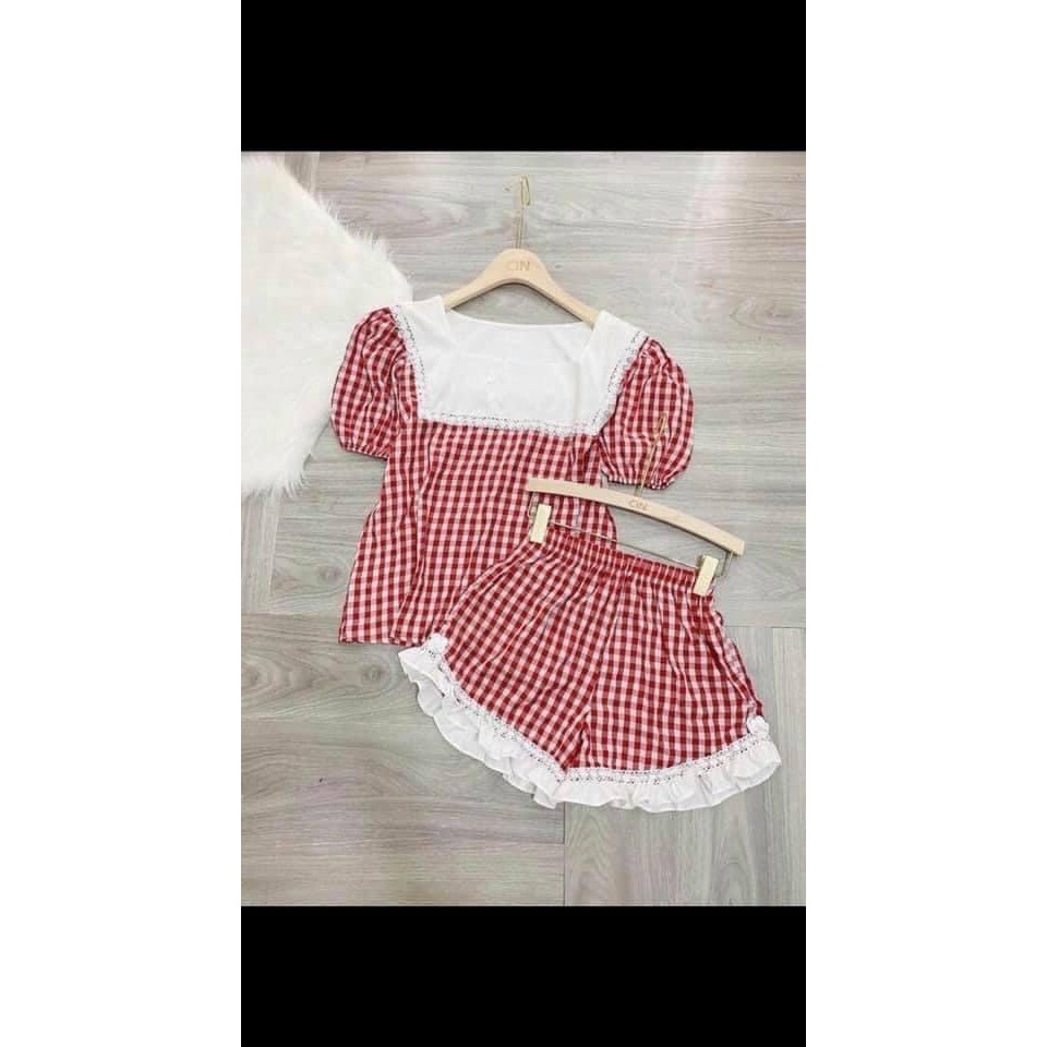 ☀️HOT SALE☀️ Sét Caro Phối Ren Cực Xinh Vải Đẹp Cho Các Nàng Bigsize