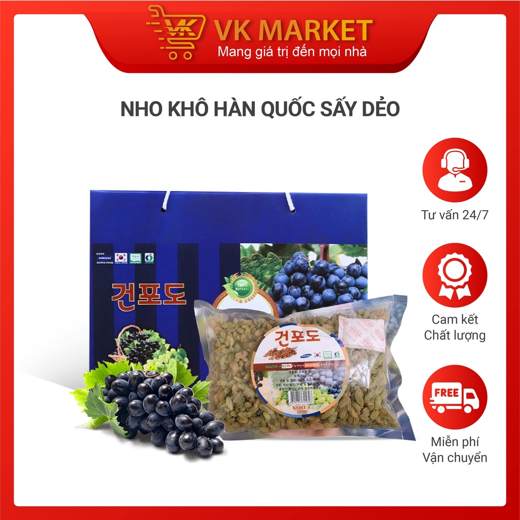 Nho xanh sấy khô Hàn Quốc quà biếu cao cấp loại 1kg - VK Market