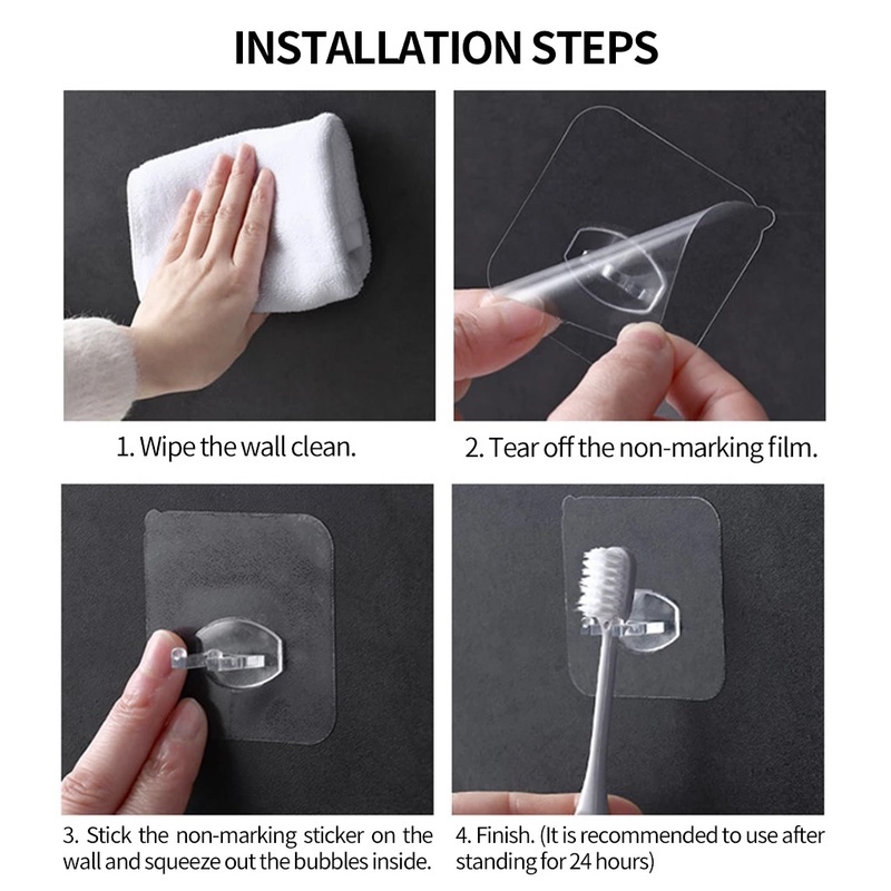 Set 4 móc treo bàn chải đánh răng dán tường trong suốt