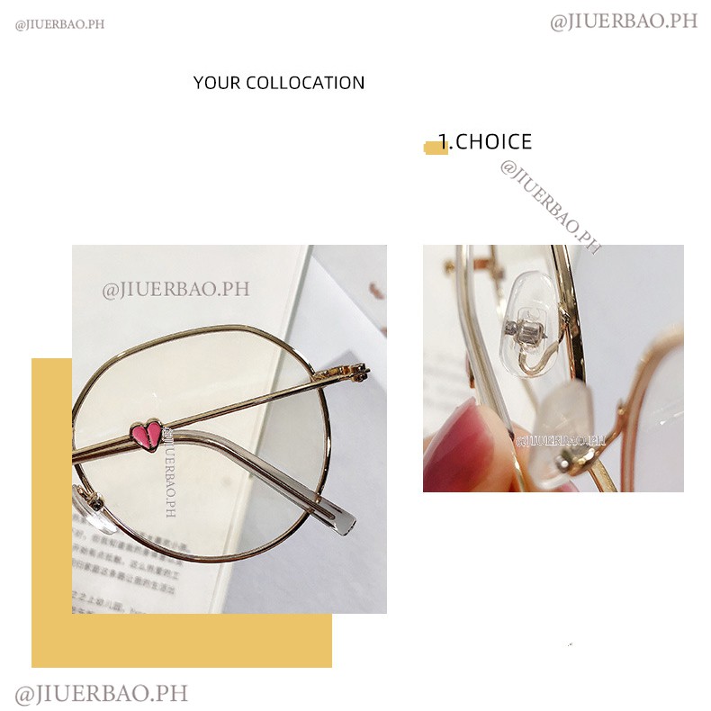 Mắt Kính Gọng Tròn Phong Cách Hàn Quốc Với Lớp 00°-400° Kính Cận Thị Gọng Kim Loại Thiết Kế Hình Trái Tim