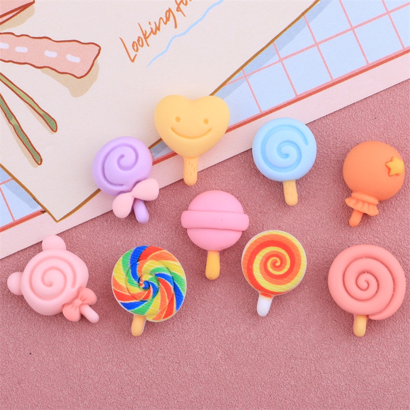Bộ 10 Cây Keo Dán Trang Trí Điện Thoại Hình Kẹo Mút Mini Màu Cầu Vồng DIY