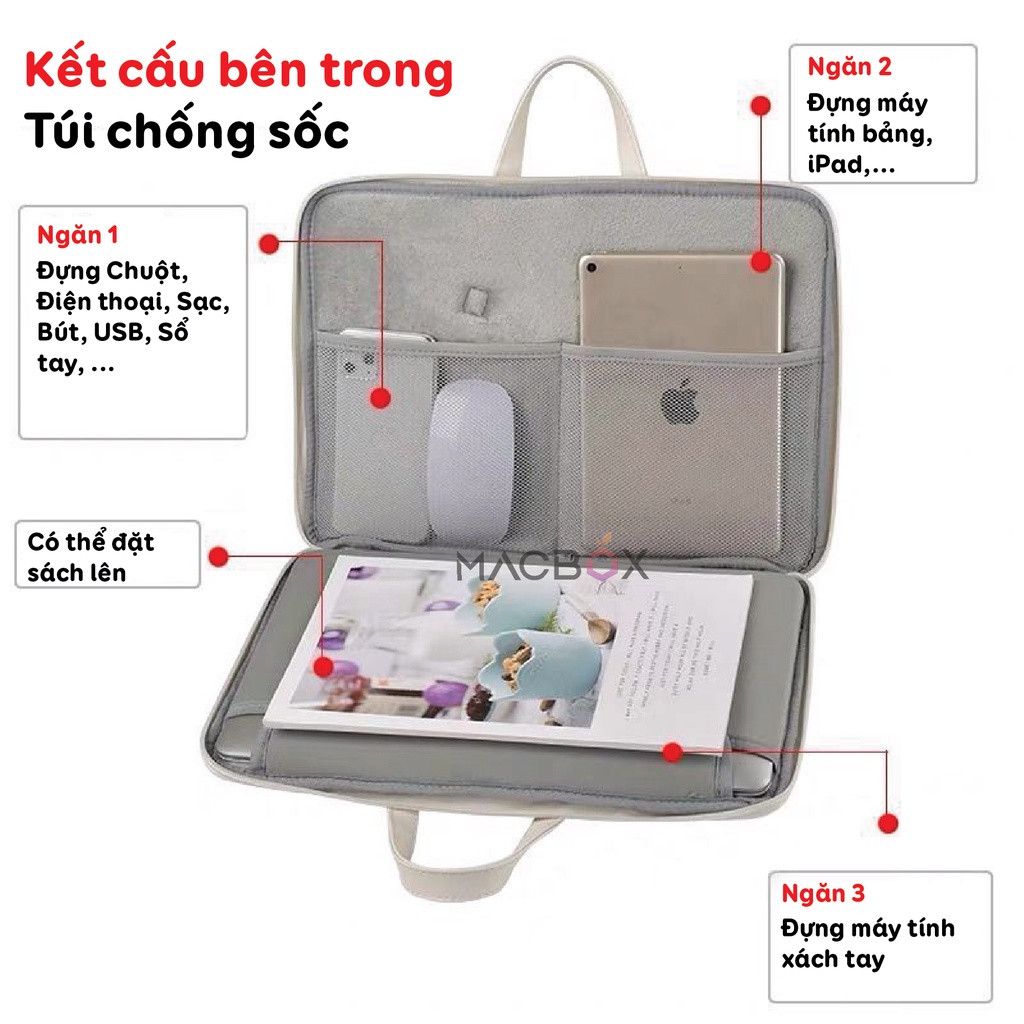 Túi chống sốc Laptop, Macbook da PU cao cấp chống nước 13.3 inch, 14 inch, 15.6 inch - Túi xách đựng Laptop có quai cầm