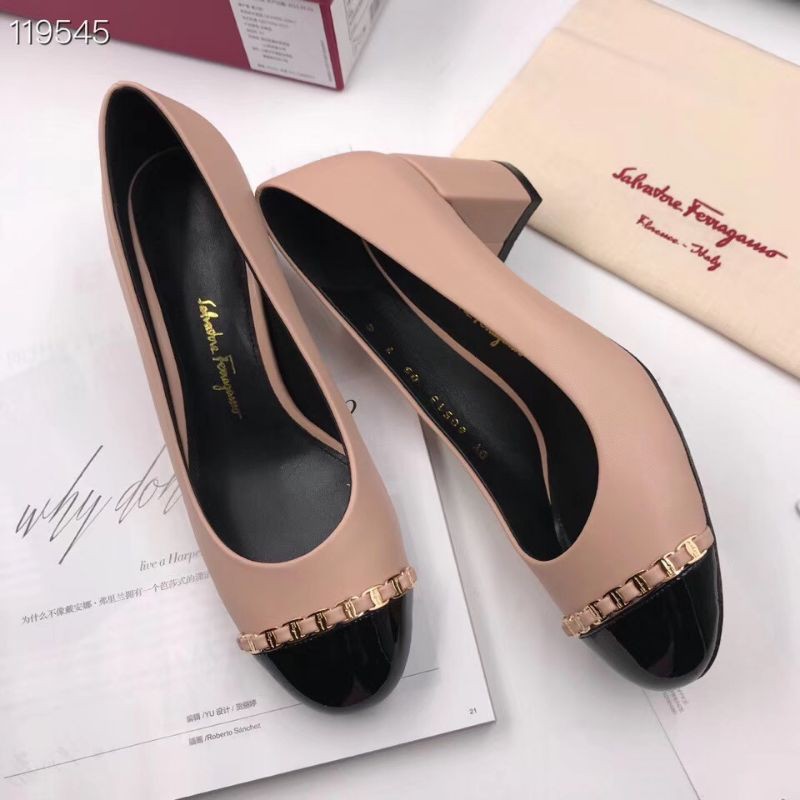 Giày cao gót nữ da thật mũi tròn gót 6cm fe*ragamo