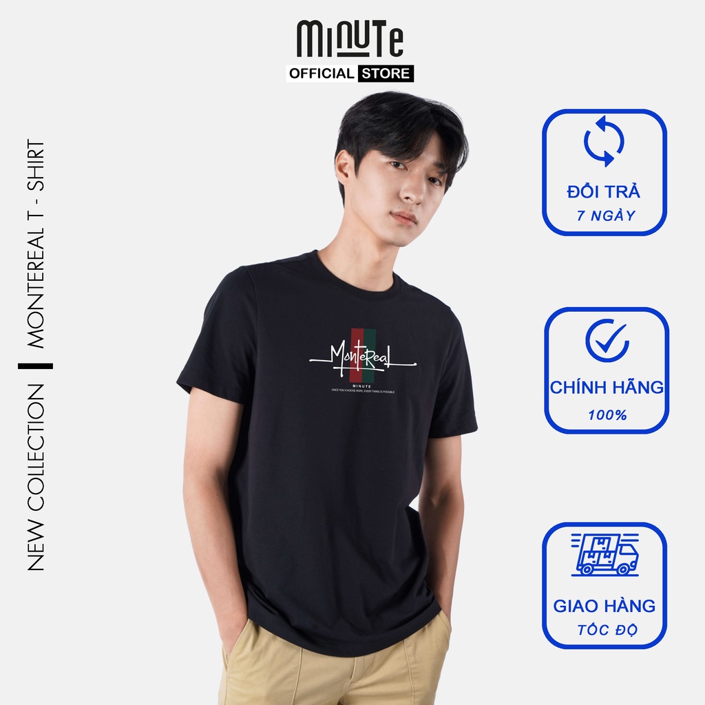 Áo thun nam cổ tròn tay ngắn 100% Cotton co giãn 4 chiều màu đen MINUTE MONTEREAL