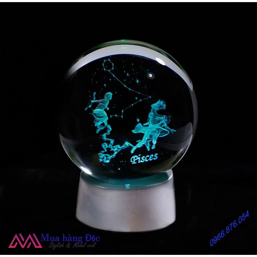 Quà Tặng Sinh Nhật Tháng 3 🎁 🎁 🎁 Quả Cầu Pha Lê 3D LED Cung Song Ngư Pisces