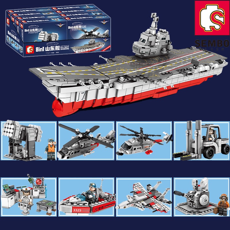 Đồ chơi lắp ráp mô hình TÀU CHIẾN HẠM hải quân- Bộ 8 phương tiện trang bị hải quân SEMBO 202005-202012