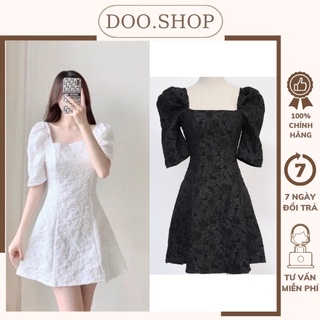 Đầm dự tiệc cổ vuông tay bồng màu trắng/đen sang trọng chất xốp cao cấp [100c đầu rẻ nhất] - V11 Kiều One Shop