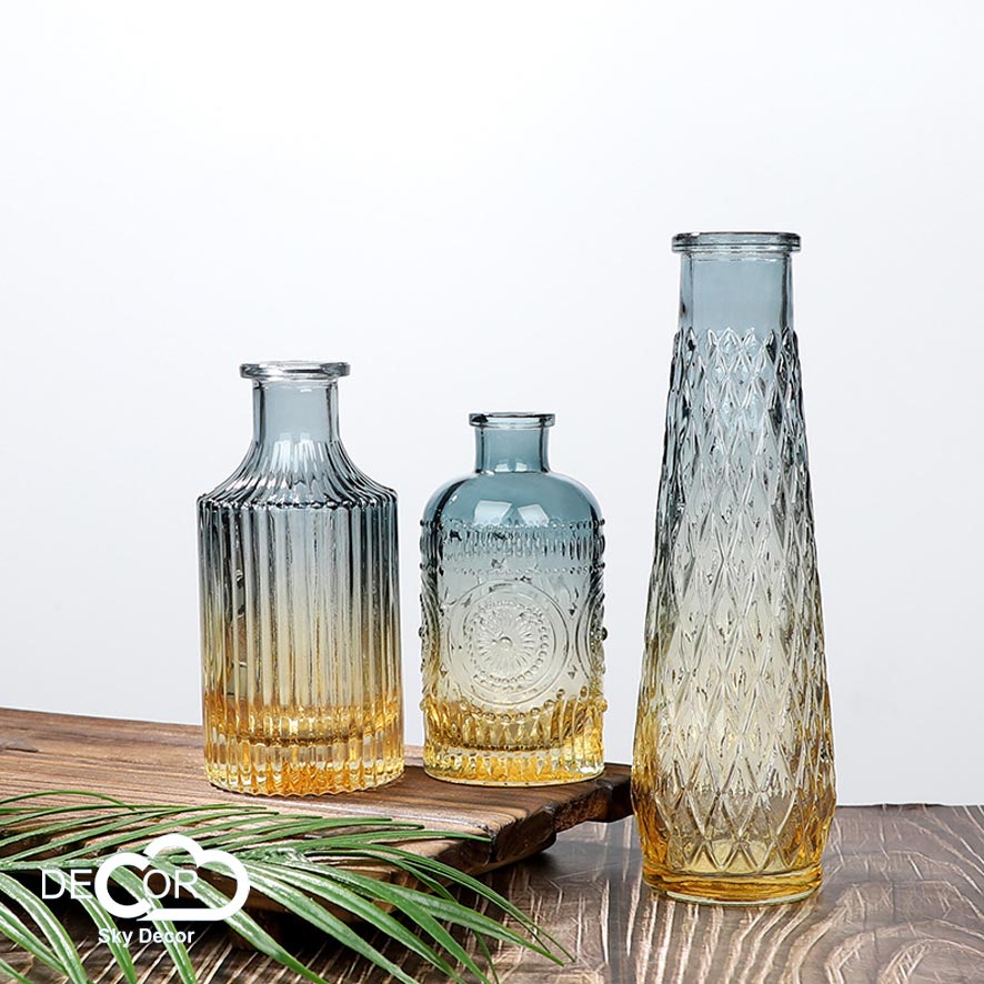 Bình hoa vintage ombre Sky Decor - Lọ thủy tinh cắm hoa, lo thủy tinh decor bàn làm việc