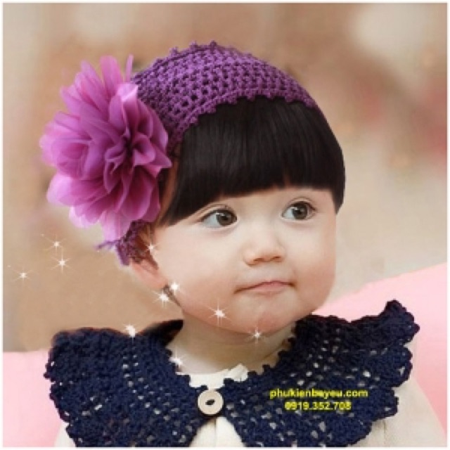 Băng đô mái giả kết hoa voan tím