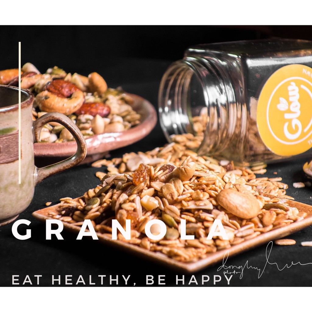 Glow- Granola homemade thơm ngon, không đường 250gr (sản phẩm đạt tiêu chuẩn chất lượng VSATTP)