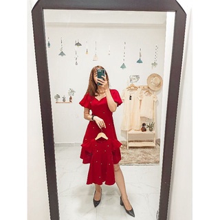 Đầm đôi mẹ và bé gái màu đỏ đô siêu xinh