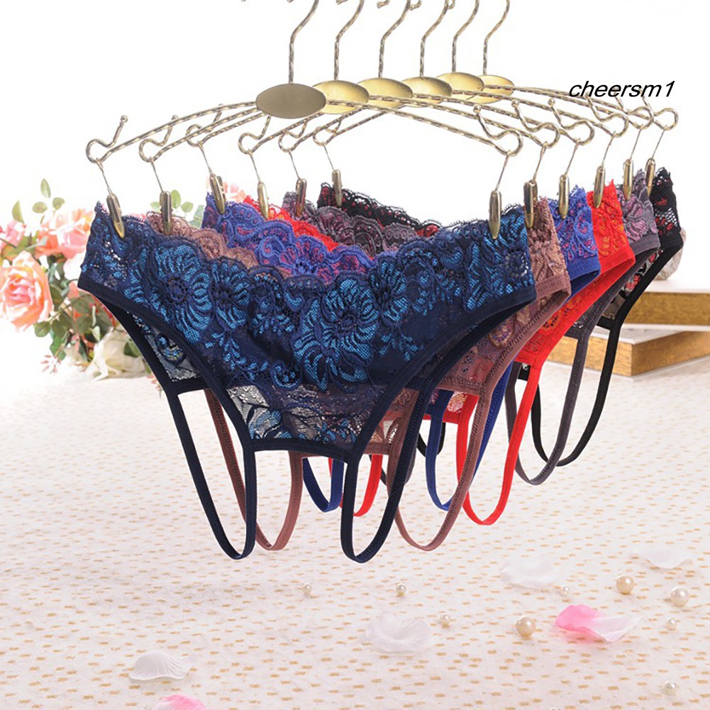 Women Sexy Low Waist Lace G-String Underwear See-Through Crotchless Thong Panty