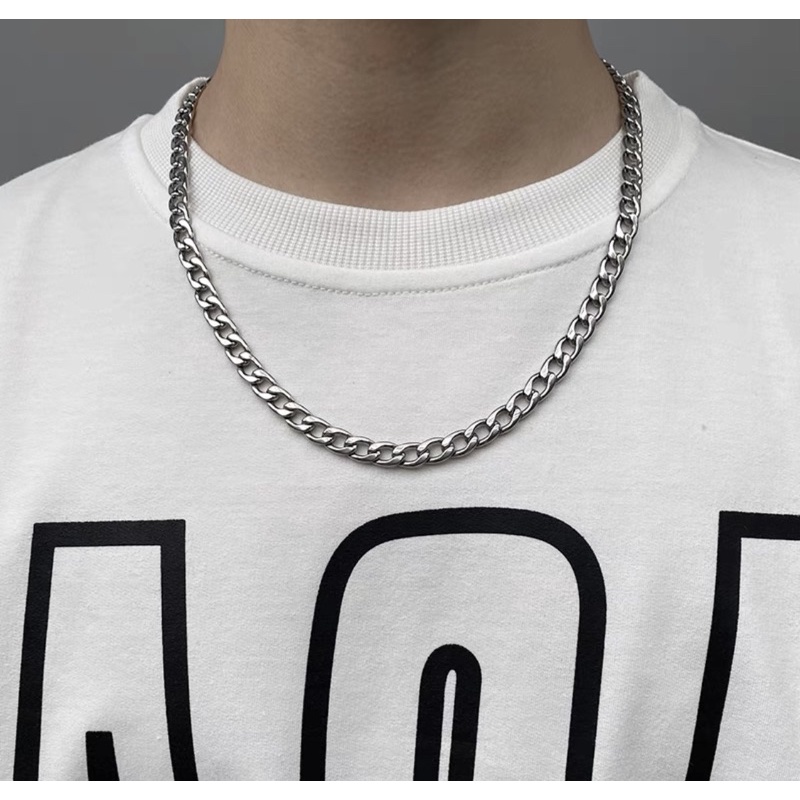 Dây chuyền nam titan tạo kiểu dây xích Cuban đơn giản thép không gỉ phong cách hiphop thời trang cá tính Unisex