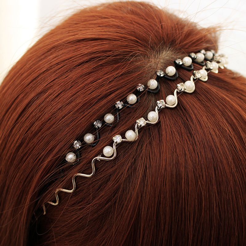 Cài Tóc Đính Ngọc Trai Giả Bằng Thép Gợn Sóng Phong Cách Hàn Quốc Tối Giản Dành Cho Cô Dâu