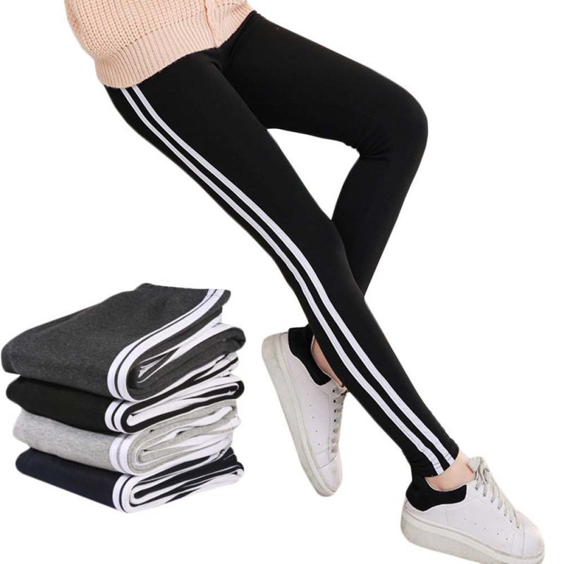 Quần legging ôm dáng lưng cao phối kẻ sọc phong cách thể thao