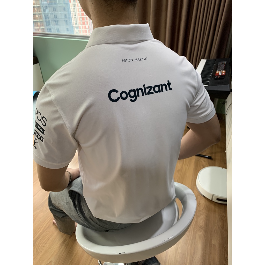 Áo thun nam có cổ F1 Aston Martin, Áo polo cotton thể thao cộc tay full size