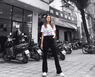 Quần loe đen trơn dáng dài siêu sang