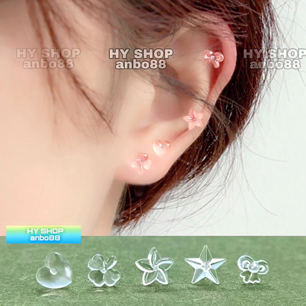 Khuyên Tai Nhựa Sinh Học Thanh Xỏ Mỏng Giúp Lỗ Xỏ Nhanh Lành Unisex Nam Nữ