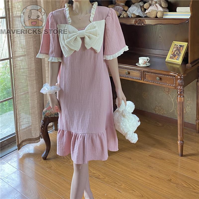 Đồ ngủ Ngắn Tay Phối Nơ Thời Trang Mùa Hè Hàn Quốc Dành Cho Nữ