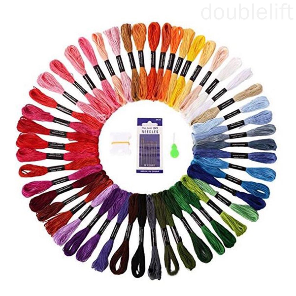 50 Colors Embroidery Thread Floss Bobbins Needles Set Friendship Bracelet String Cross Stitch Cord Kit Random Color doublelift store