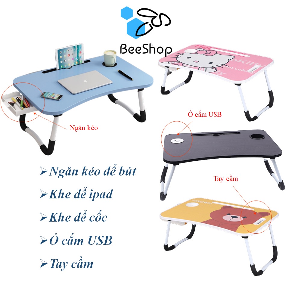 Bàn học gấp gọn thông minh có ngăn kéo, ổ cắm USB đa năng