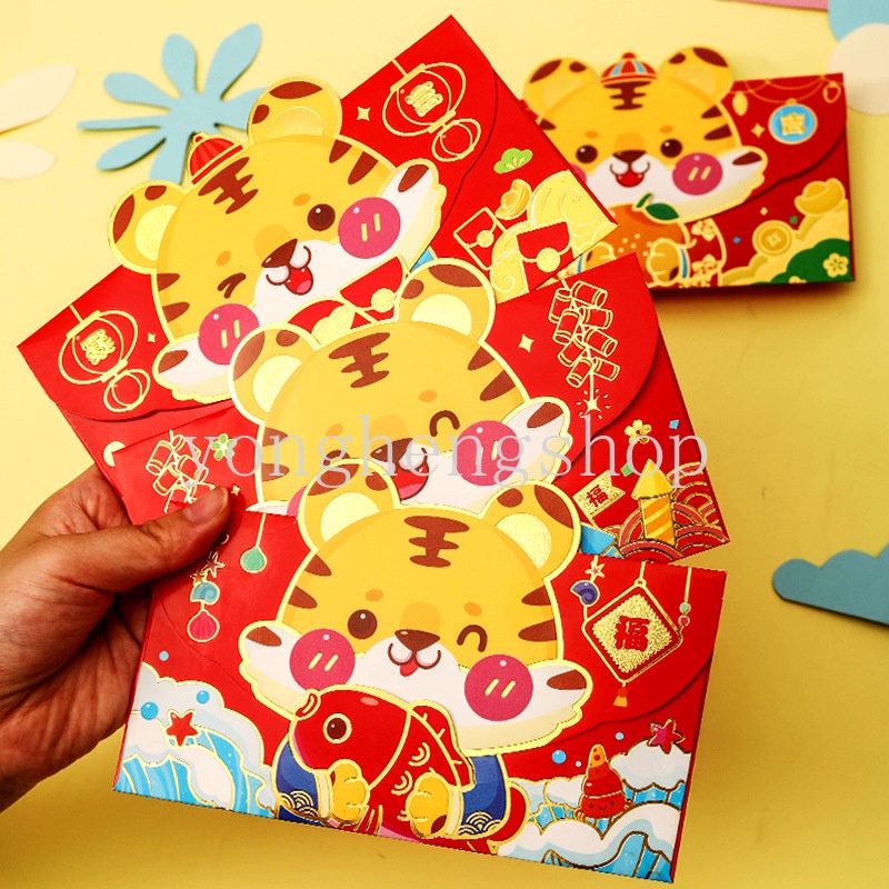Set 4 bao lì xì năm mới họa tiết hổ hoạt hình dễ thương