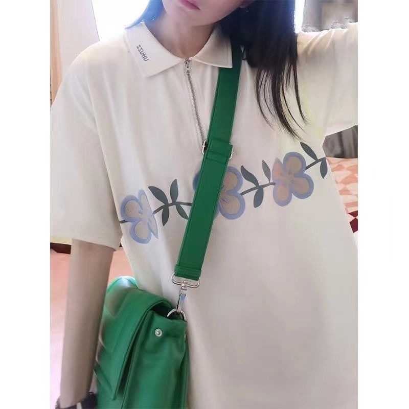 Áo polo Tay Ngắn Có Cổ Khóa Kéo Dáng Rộng Thời Trang Mùa Hè Mới Cho Nữ