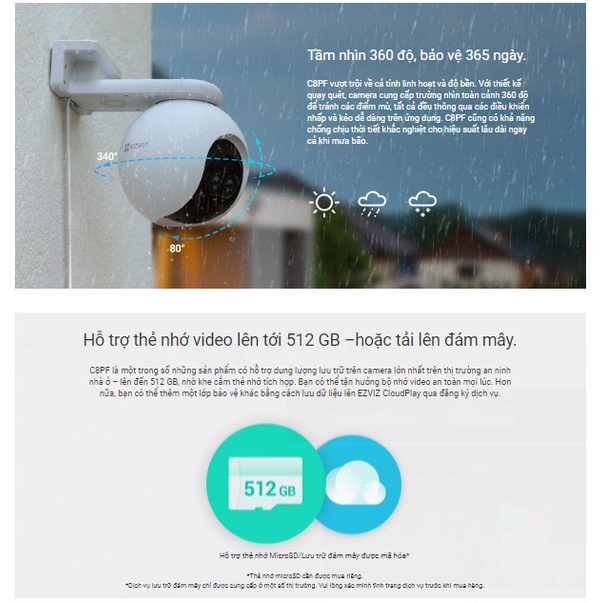 Camera WI-FI EZVIZ C8PF 2MP, Ngoài Trời 360 Độ, Đàm Thoại 2 Chiều, Nhận Diện Người AI, Hồng Ngoại 30m - Hàng Chính Hãng
