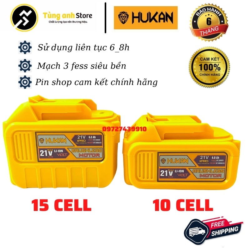 Pin Máy Khoan, Siết Bulong HuKan 15cell 10cell chính hãng.