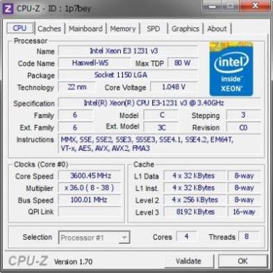 Bộ vi xử lý intel Xeon E3 1231 V3 3.4GHz / 8MB / Socket 1150 (Haswell) mạnh ngang i7 4770