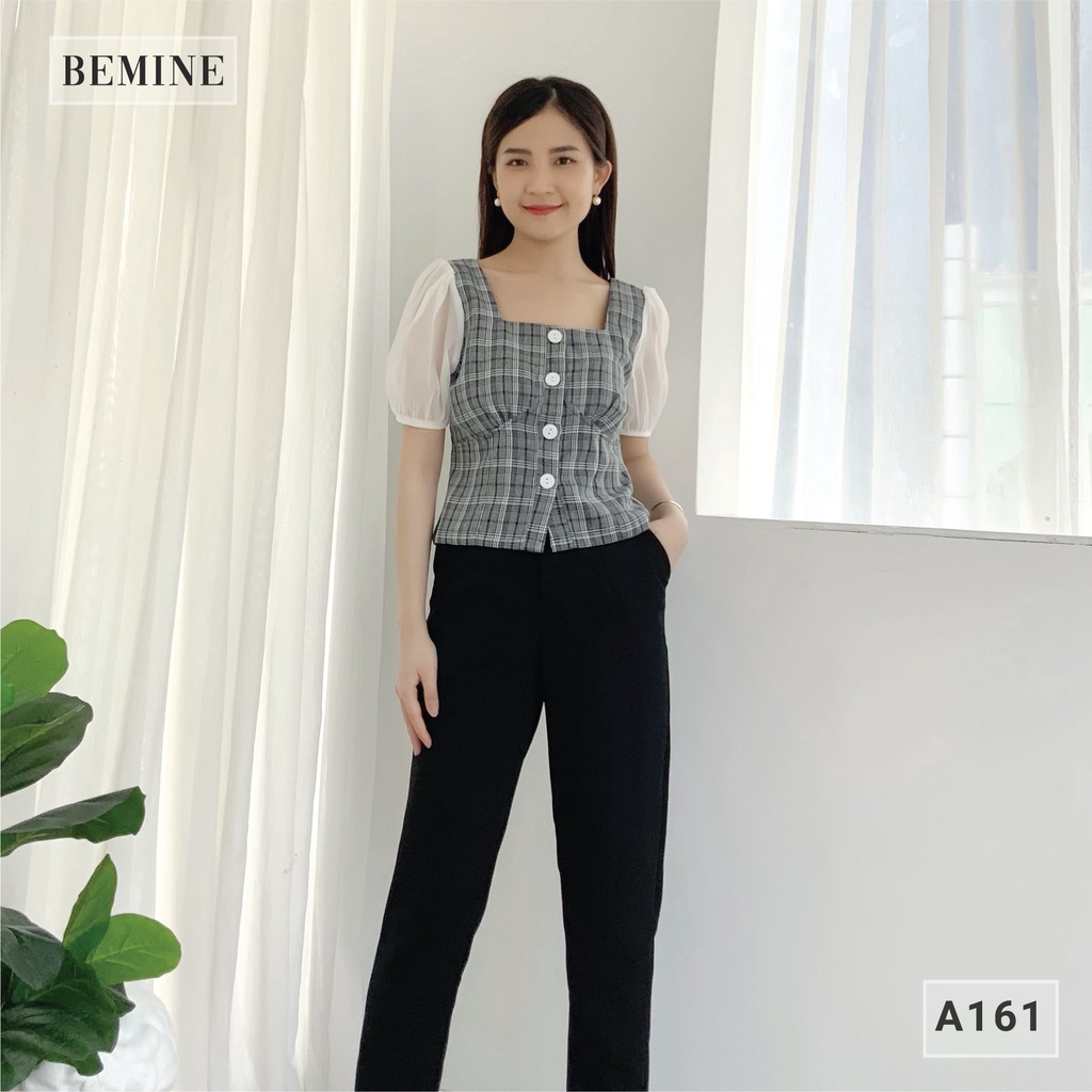 Áo kiểu cổ vuông tay phối trắng BEMINE A161DEN
