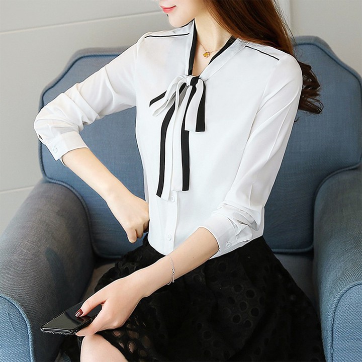 Áo sơ mi nữ công sở thắt nơ kiểu Hàn Quốc (kèm hình thật shop chụp)