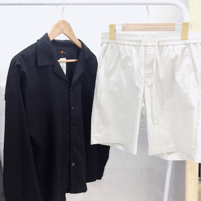 Áo sơ mi nam dài tay cổ cuba, cuban shirt màu xanh hot trend