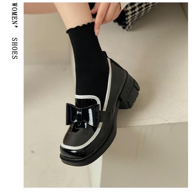 Giày búp bê nữ đế cao chất liệu êm ái, giày nữ phong cách lolita đính nơ đáng yêu cao 3-5p