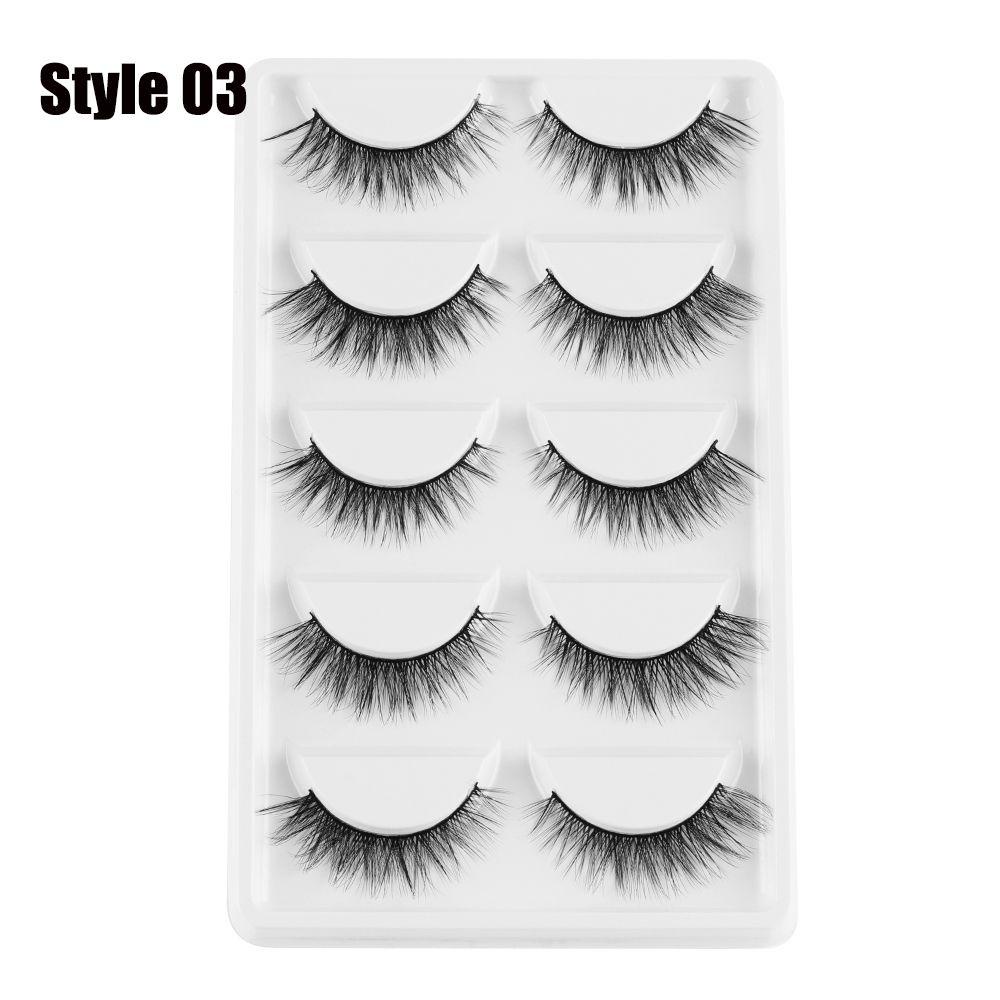 MAX=&gt; SKONHED 5 Pairs Woman 3D Faux Mink Hair Resuable Eye Lashes Extension False Eyelashes Eye Makeup Tools Multilayer Natural Long Thick Handmade Wispy Fluffy