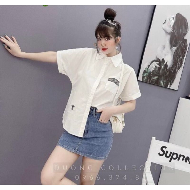 Sơ mi vạt kiểu thêu phối túi tay ngắn cực phong cách (PC)