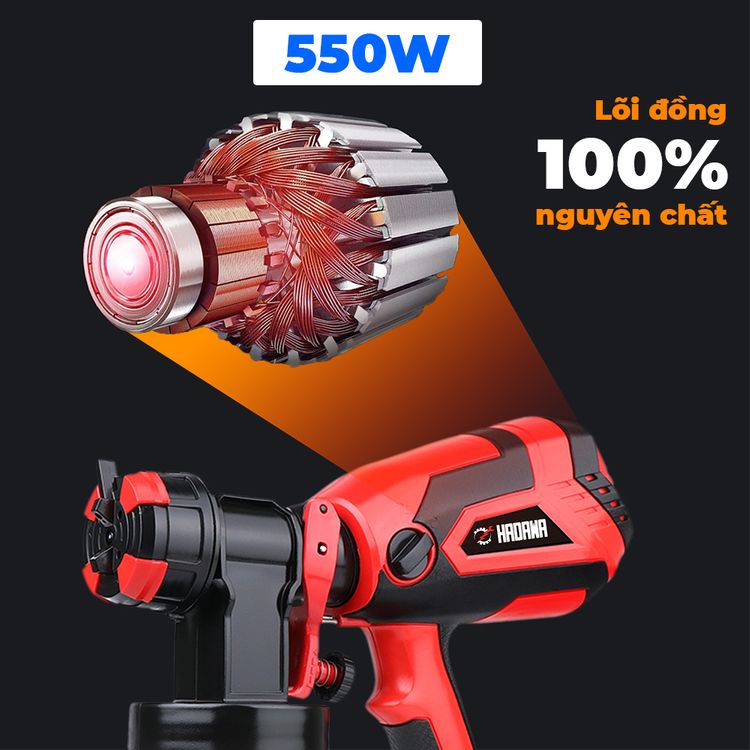 [LOẠI TỐT] Súng phun sơn cầm tay HADAWA - Máy phun sơn cao cấp Nhật Bản -  Công suất 550W - Lõi đồng 100% -Dung tích lớn